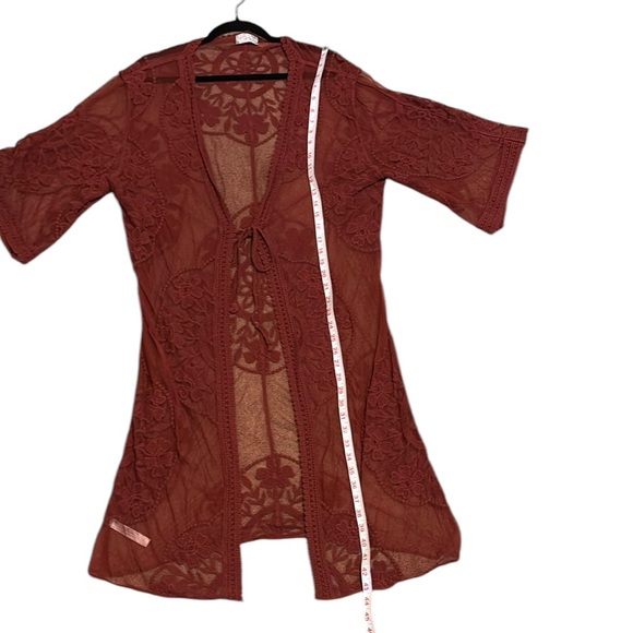 Free People Open Tie Front Lace Kimono Coverup in rust red sz OS. Rare find! - Picture 5 of 6
